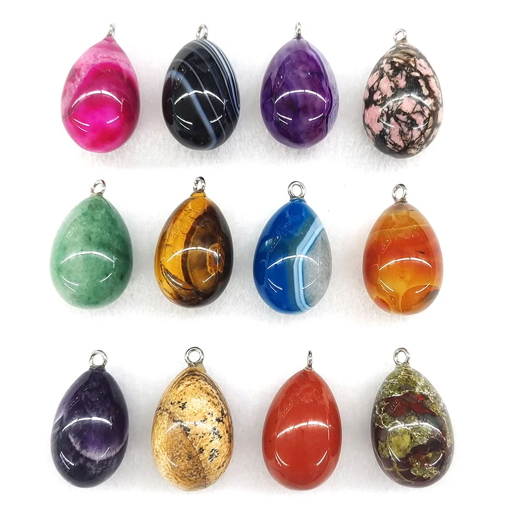 Natural Stones Egg Shape Gemstone Healing Crystal Amethyst Rose Quartz Agate for Jewelry Making DIY Accessories Pendant Necklace