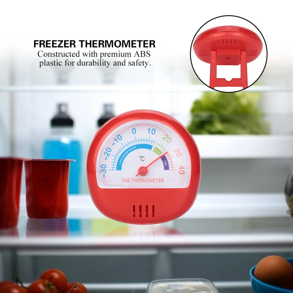 ABS Refrigerator Thermometer Red Clear Lens Fridge Thermometer Large Dial Easy to Read Scale Freezer Thermometer Cooling Storage