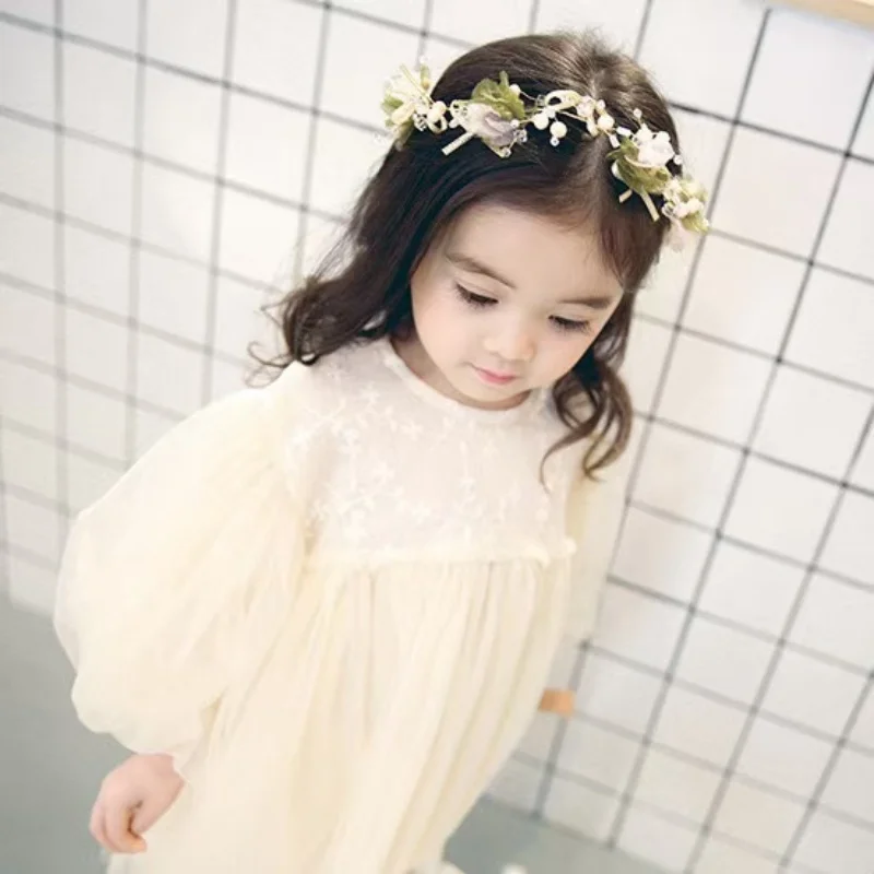 

2025 New Baby Dresses Autumn Children's Dresses Girls'dresses With Flowers Yarn Tulle Puffy Sleeve Jasmine Princess Party 1-5Y