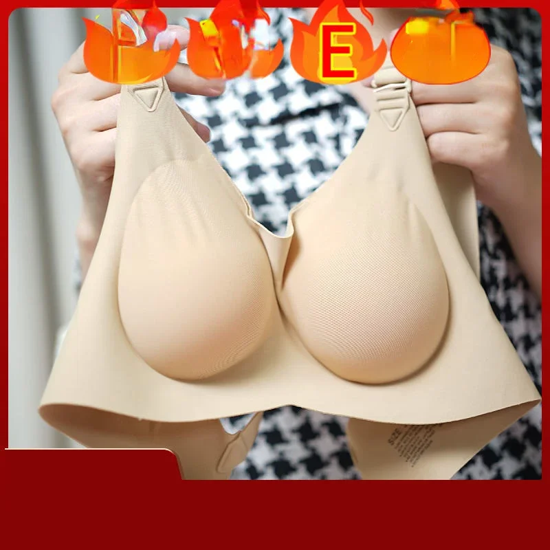 Woman Sexy Fake Chest Active Bra One-Piece Falsies Cosplay Gay Sissy Underwear Convertible Straps Plus Silicone Wire Free Pad