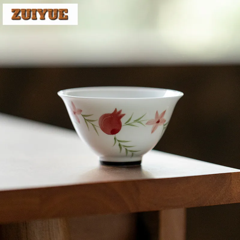 

80ml Hand Drawn Pomegranate Ceramic Thin Teacup Aesthetic Tea Bowl Cute Cup Meditation Cup Jianzhan Dahongpao Household Cha Gift