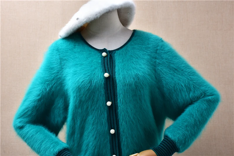 Ladies Women Autumn Winter Vintage Hairy Soft Angora Rabbit Hair Knitted Long Sleeves Loose Cardigans Mink Fur Sweater Jacket view 2