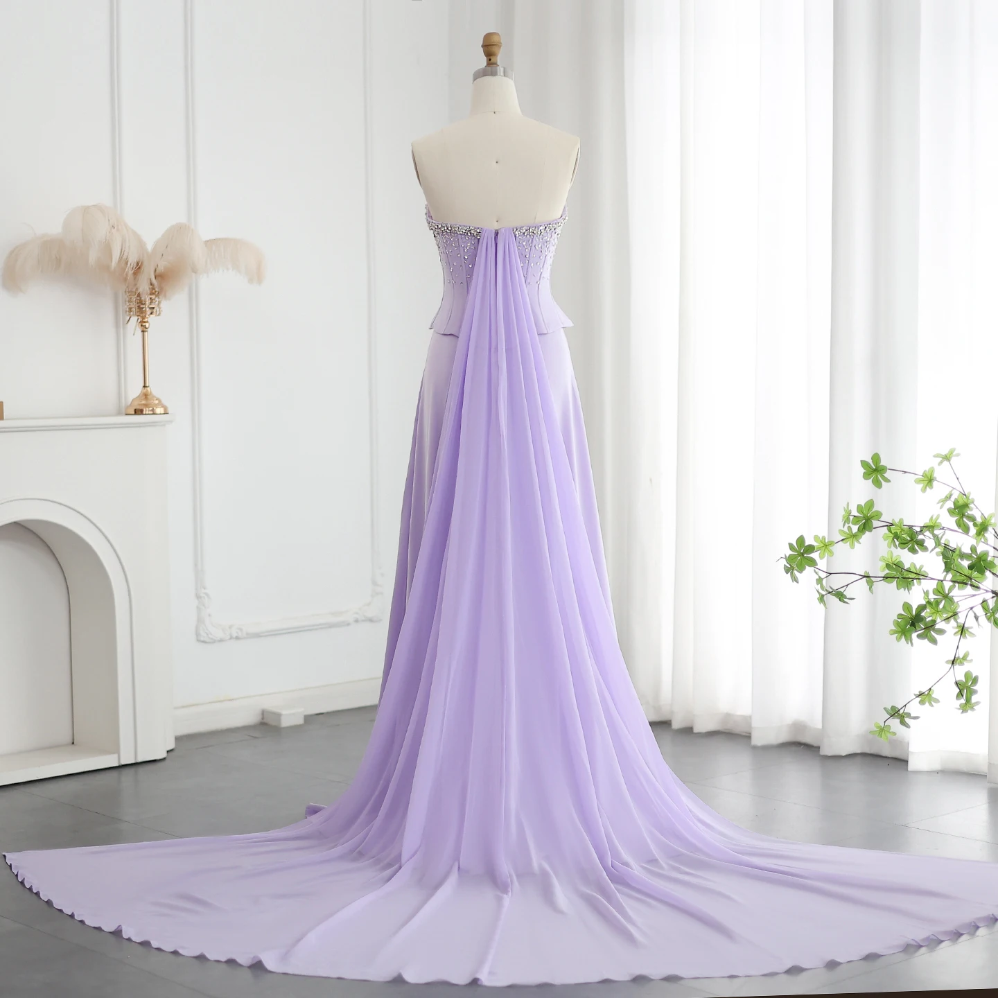 Sharon Said Lilac Two Pieces Evening Dresses for Women Wedding Scalloped Corset Luxury Dubai Prom Party Gowns SS264 Customized image 6
