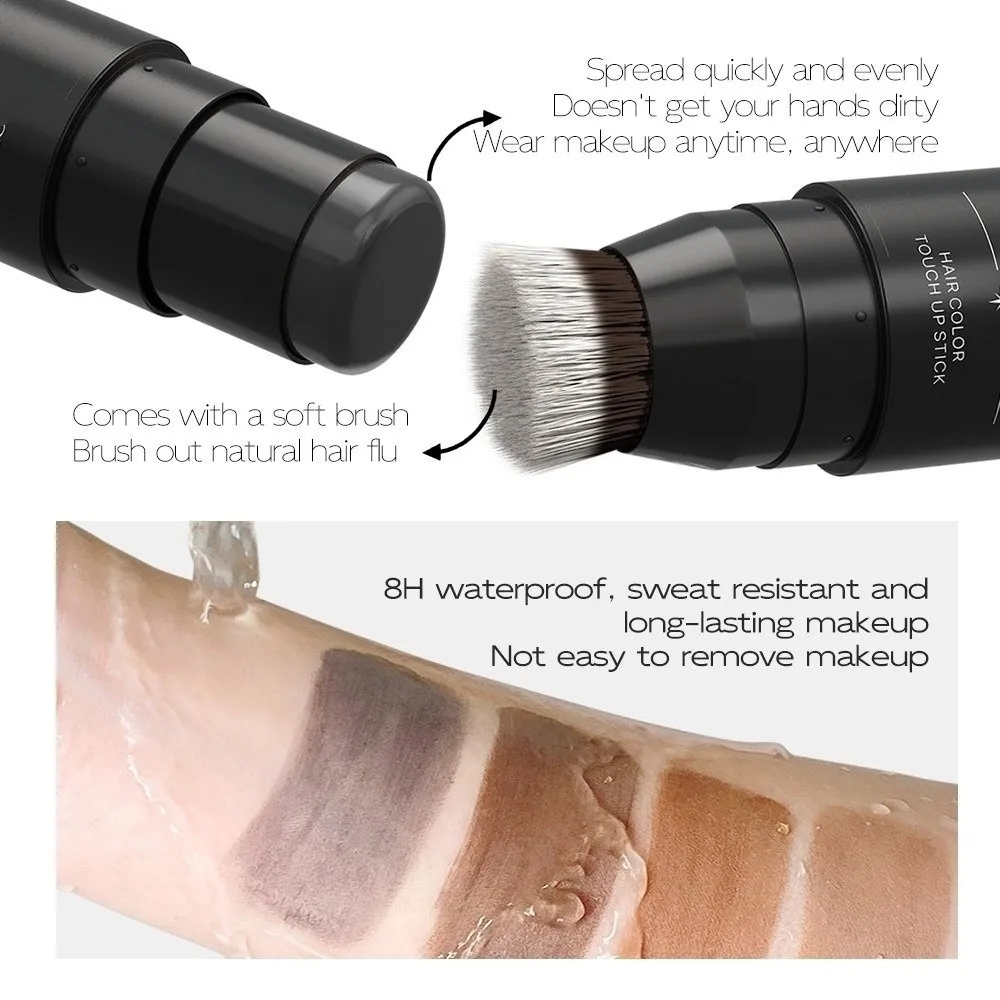 2 In 1 Dual-Ended Root Touch Up Stick with Brush Sweatproof Hairline Concealer Pen Waterproof Bald Spot Concealer Stick