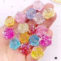 AB Resin 15mm Crystal Rose Flatback Flower Rhinestone Gems 10Pcs Scrapbook Wedding Ornaments Applique DIY Bow Accessory Crafts