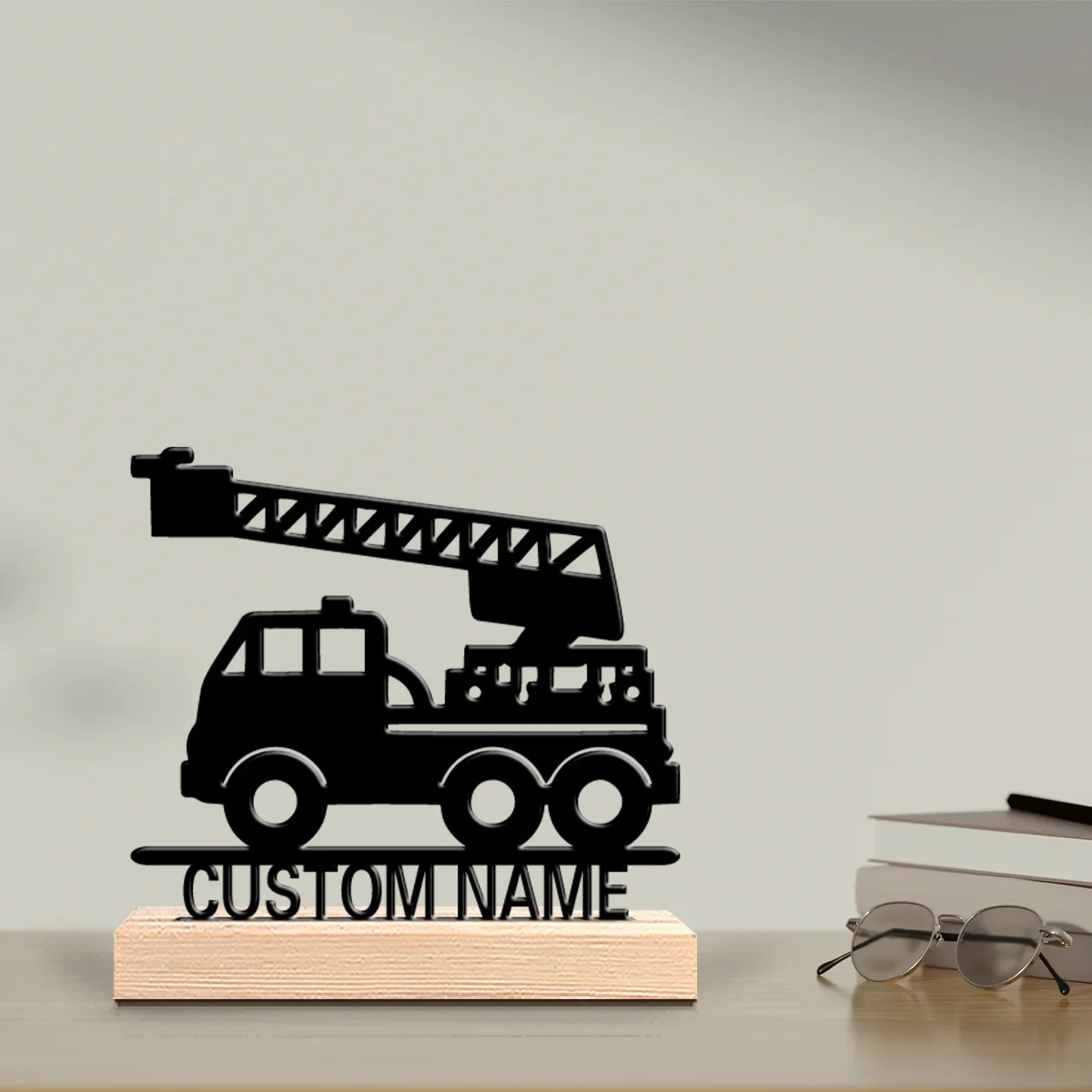 1pc New Design Personalized Custom Fire engine Metal Statues With Wooden Base Tabletop Decoration suitable for gifting to firefi