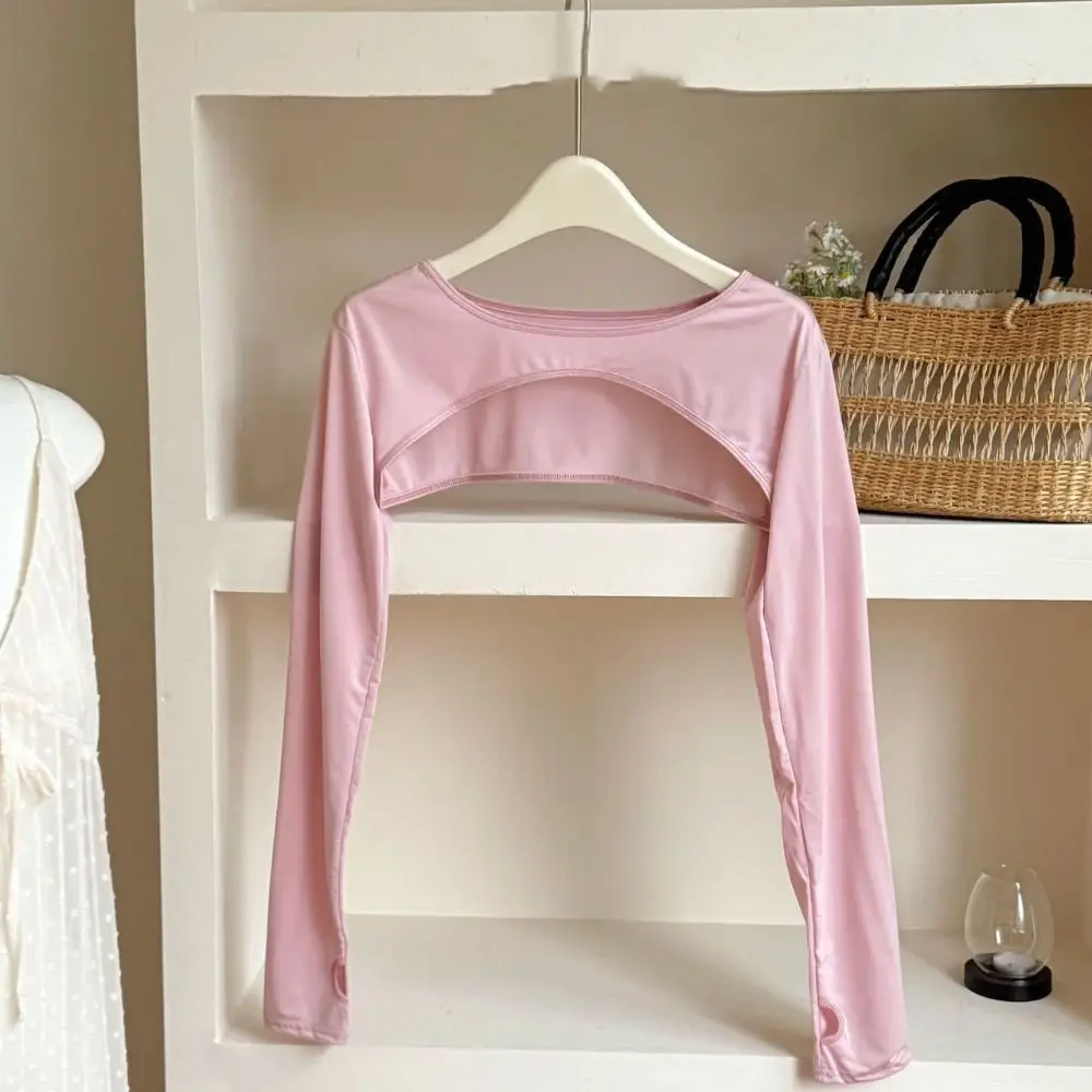Ultra-thin Long Sleeve Crop Top Anti UV Solid Color Long Ice Silk Sleeves Quick-Drying Short Blouse One Piece Sunscreen T-shirt