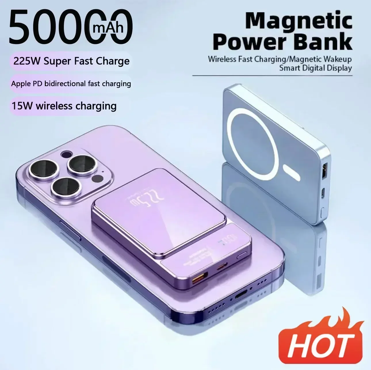 

New Mini Power Bank 50000 MAh Wireless Magnetic Power Bank Magsafe Super Fast Charging Suitable for IPhone Xiaomi Samsung Huawei