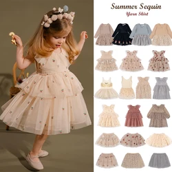 New 2024 KS Kids Cat Mesh Dress Christmas Girls Love Sequin Dresses Children Voile Princess Dress Baby Cute Skirt Carnival Party