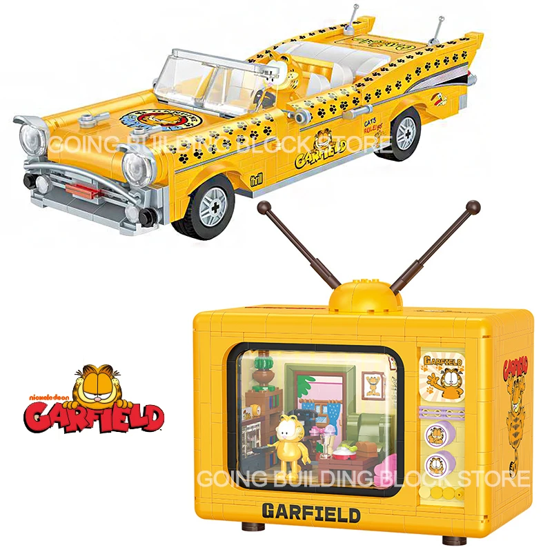 Creative America Cartoon Garfields Television Building Block Street View Micro Sports Car Model Assemble Bricks Toy For Kid Gift