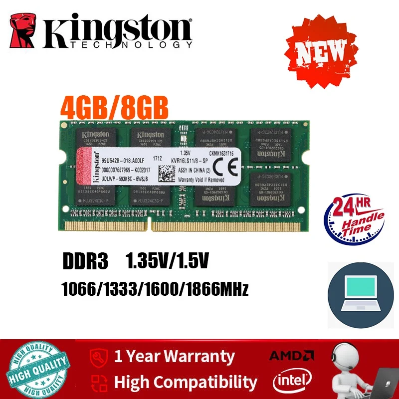 

Kingston DDR3 DDR3L Memory Ram 4GB 8GB Notebook SODIMM 1333/1666MHz 204Pin 1.35V/1.5V RAM PC3-10600 12800 RAM FOR laptop