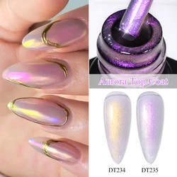 MEET ACROSS 7ML Aurora Top Coat Sparking Gel Nail Polish Semi Permanent Soak Off UV Gel Function Top Coat For Nail Art Manicure
