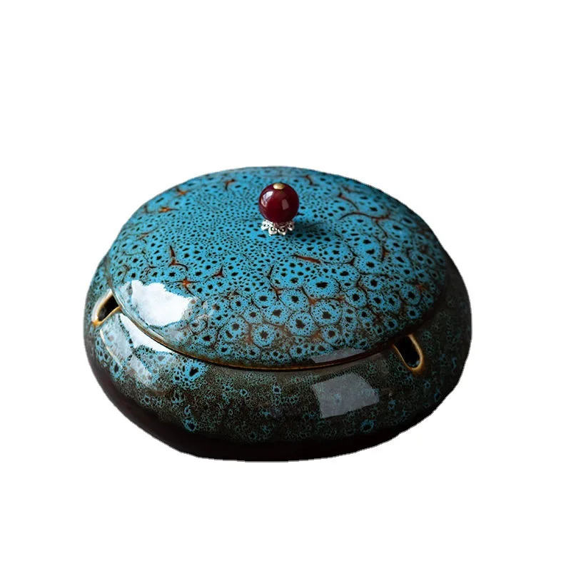 Retro Ceramic Ashtray Tray Coffee Shop Desktop Creative Ornaments Living Room TV Cabinet Ashtrays with Lid Home Decoration