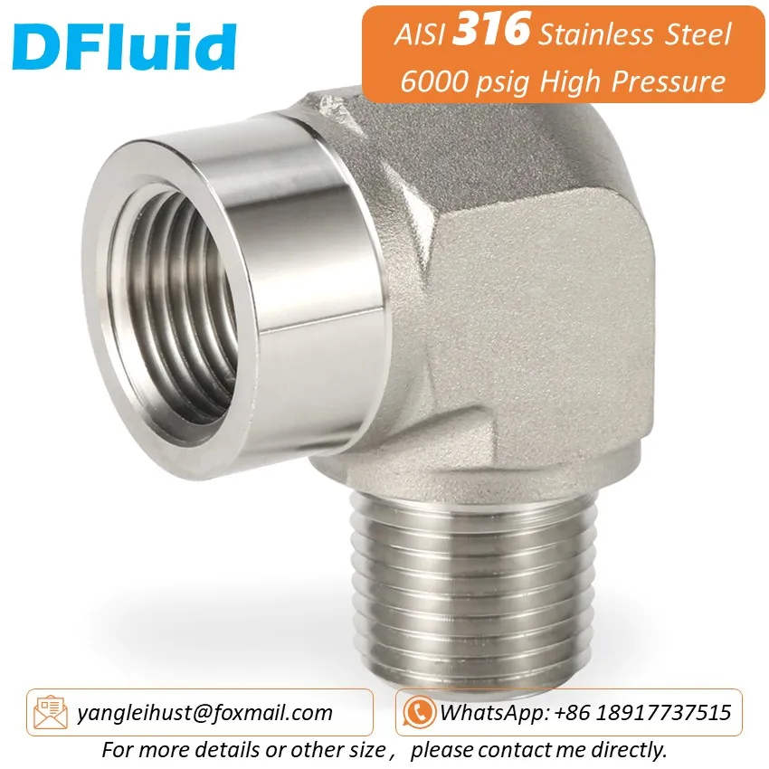 SUS 316 Female to Male Thread ELBOW NPT BSPT 1/8" 1/4" 3/8" 1/2" High Pressure 6000psig 40MPa Stainless Steel Pipe Fitting - view 2