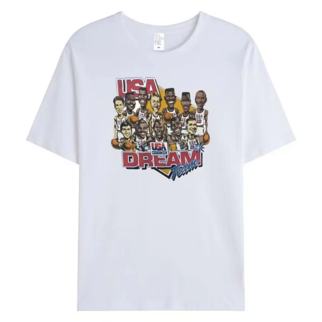 2024 Summer Vintage Oversized Loose Cotton Hip Hop Short Sleeve Style 1992 Basketball T-Shirt 90s Dream Team Mens Clothes