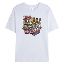 2024 Summer Vintage Oversized Loose Cotton Hip Hop Short Sleeve Style 1992 Basketball T-Shirt 90s Dream Team Mens Clothes