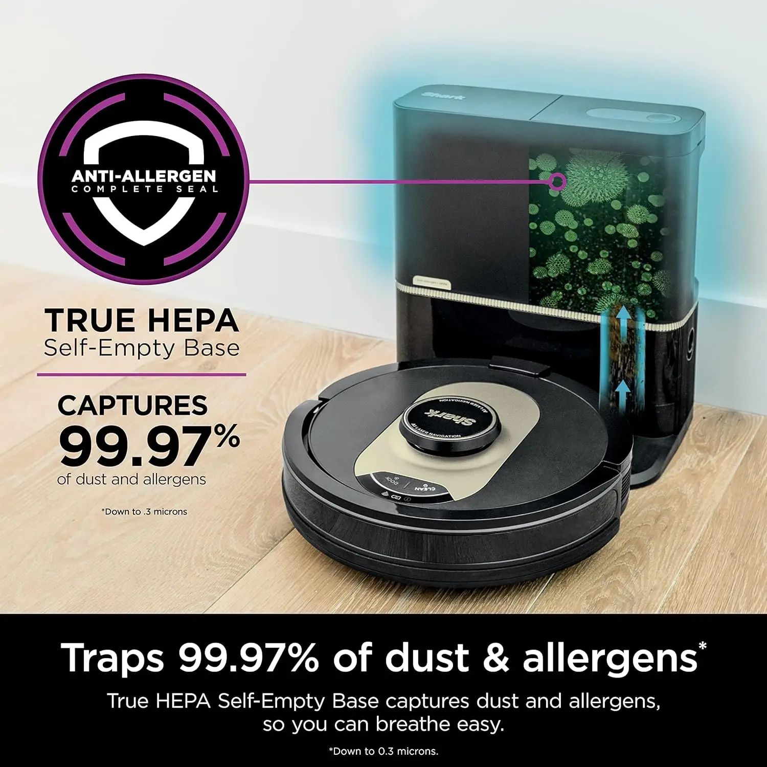 Tubarão AV2501AE AI Robot Vacuum, XL HEPA, base auto-vazia, sem saco, capacidade de 60 dias, navegação LIDAR, perfeito para pêlos de estimação