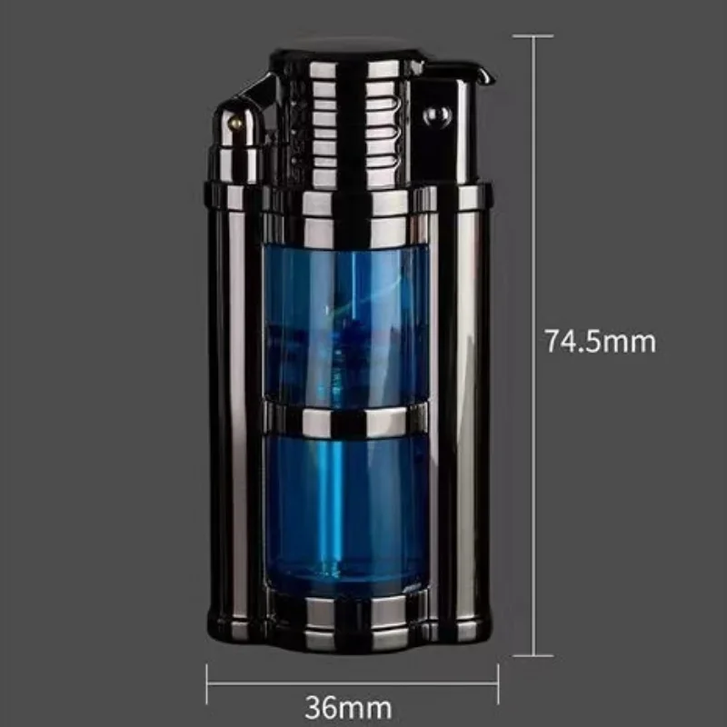 2023 Windproof Direct Charge Transparent Visible Air Bin Metal Gas Turbine Lighter Kitchen Barbecue Camping Cigar Tool Men\'s