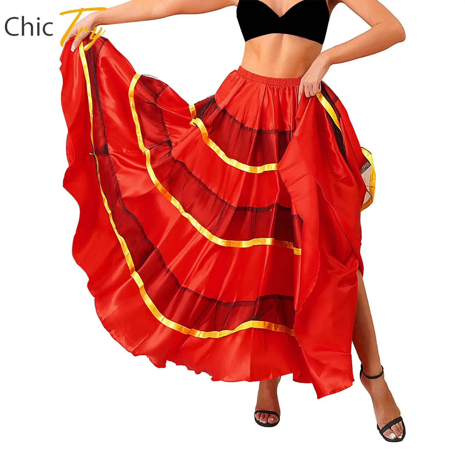 Womens Flamenco Dance Skirt Big Swing Flamenco Costume Spanish Bull Dance Skirt Belly Dance Skirt Stage Performance Costume