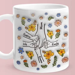 Custom Name Mug Cup Coffee For Mother,Custom Inflated Flat 3D effect pattern Printed Mug, Ideal Gift For Mom Kid Hand