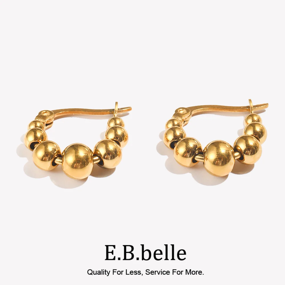 E.B.belle Cute Lovely Huggies Small Bead Ball Hoop Earrings Golden Silver Color Stainless Steel Earrings Boucle D'oreille Créole