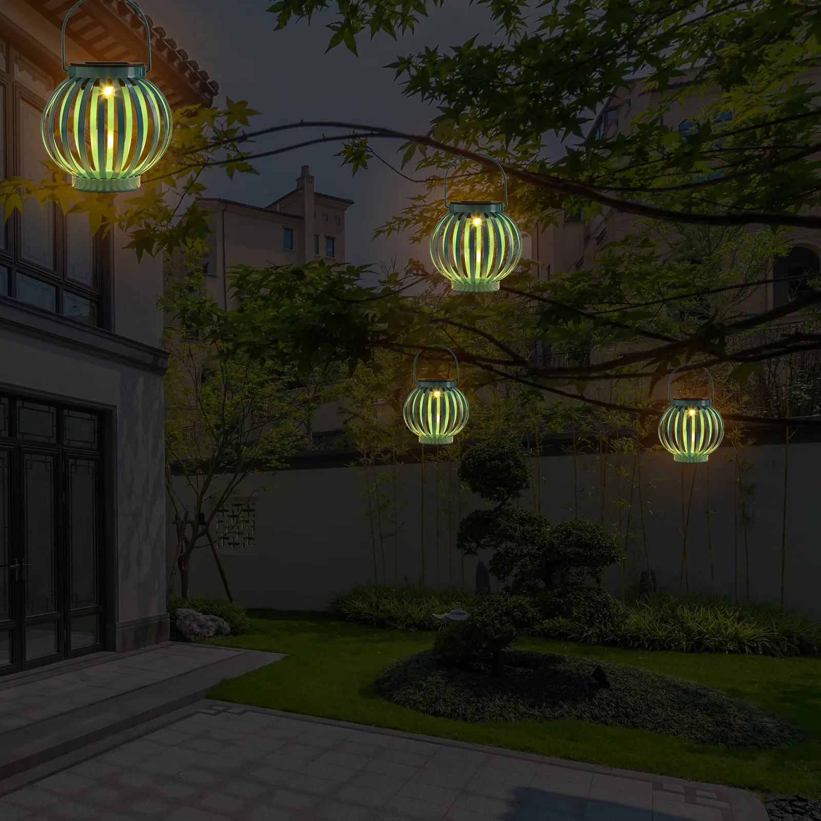 1-個鉄ソーラーランタンランプエレガントな暖かい照明装飾吊り下げライト防水庭中庭パティオ用