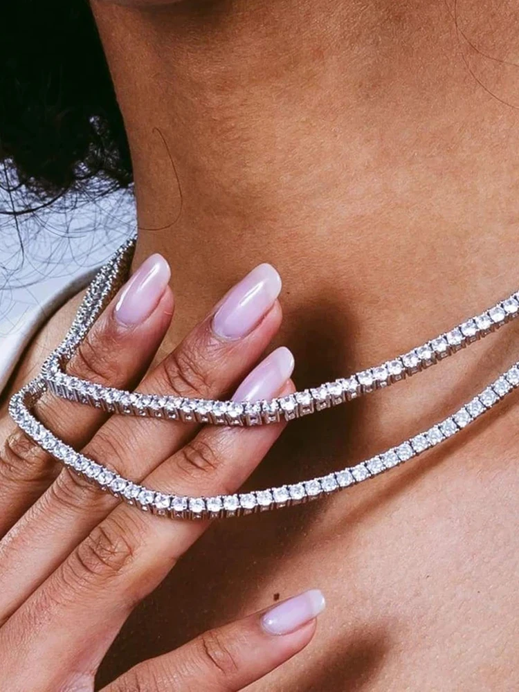 Tennis Choker Halsketten Frauen HipHop Iced Out AAA + Zirkonia Gold Farbe Kristall Kette Weiblichen Schmuck auf Den Hals OHN099