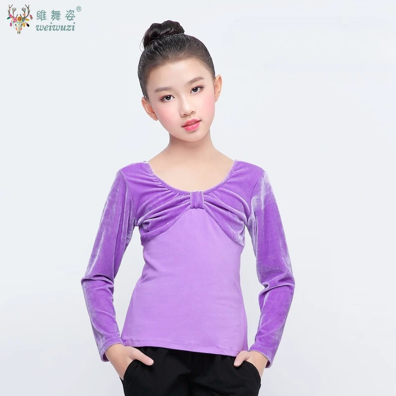 Girls' Leotard Ballet Long Sleeve Top Velvet Dance Gymnastics Leotard Autumn Winter Latin Leotard Split Type Children's Clothing