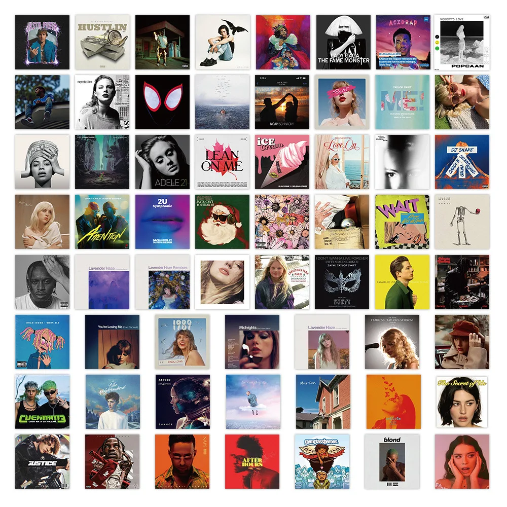 61/63 個のアルバムステッカー、ヨーロッパとアメリカの歌手の電話ケース、防水ファンコレクションギフト、ポータブルギター荷物用