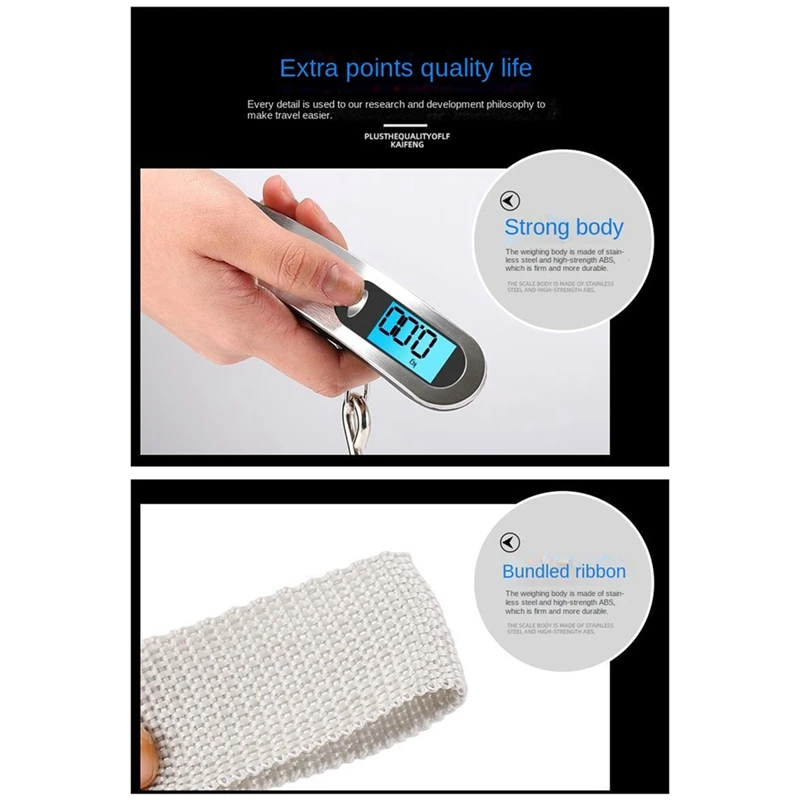 ตาชั่งพกพาน้ำหนัก50กก., เครื่องชั่งน้ำหนักกระเป๋าเดินทางดิจิทัลขนาดพกพาน้ำหนัก50กก. จำนวน1ชิ้น