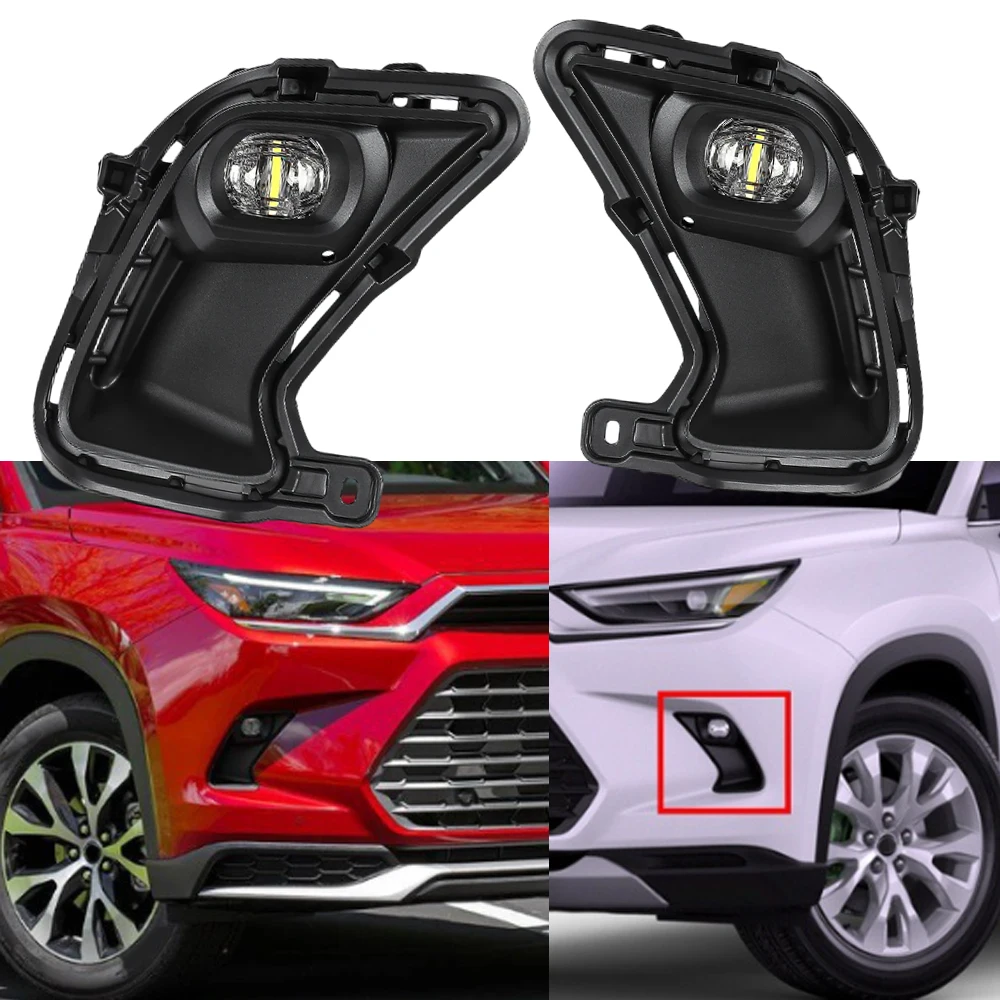 12V 2Pcs LED Front Bumper Fog Lamp Assembly For Toyota Grand Highlander 2024 White Color ABS  Car Accessories