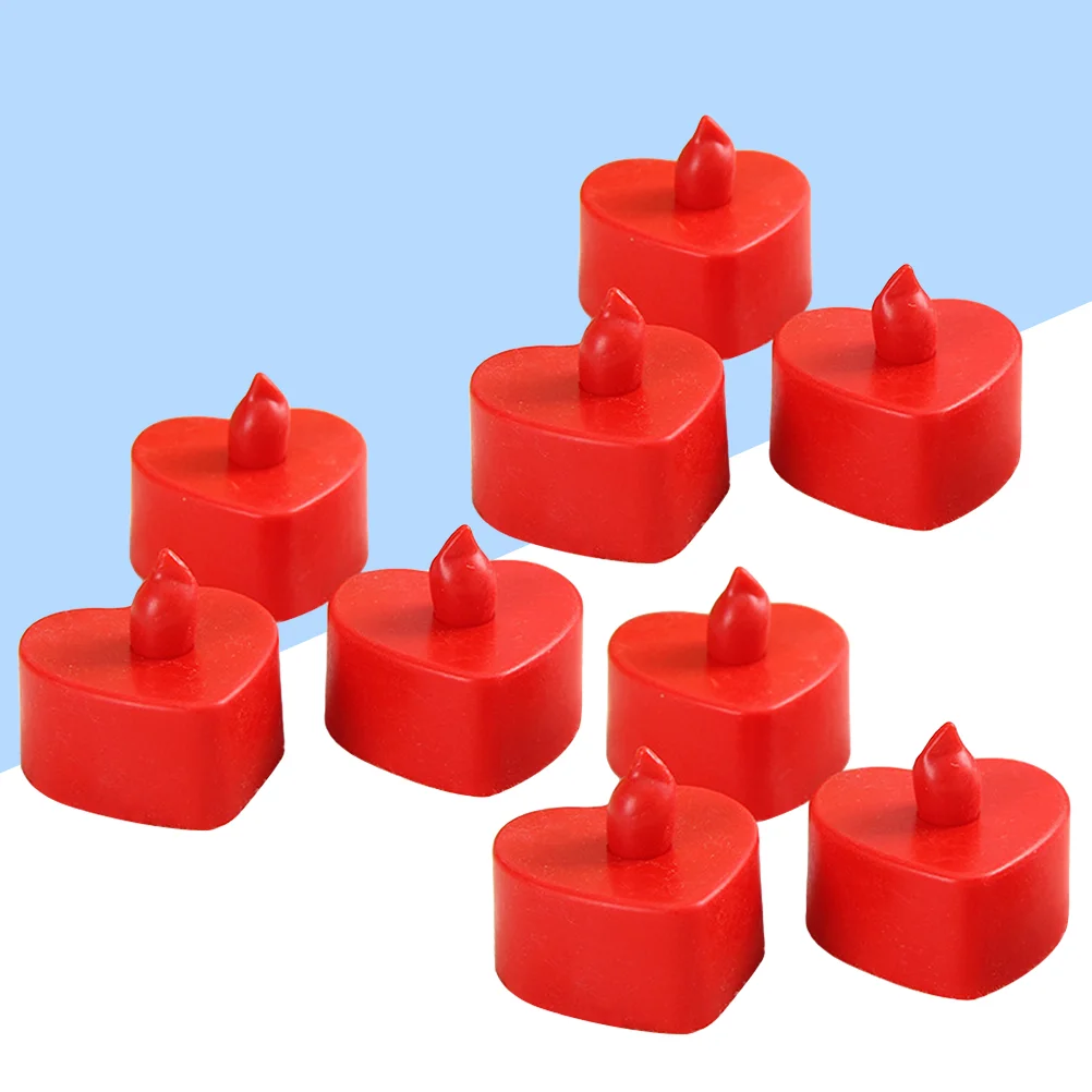 10 Pcs Bright Candles LED Lights Heart-shaped Red Party Decorations Flashing Vivid Safe