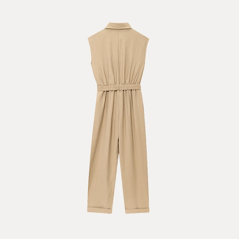 Весна 2024, женский уличный комбинезон с высокой талией и длинными брюками, универсальный модный комбинезон с поясом и воротником-стойкой Z