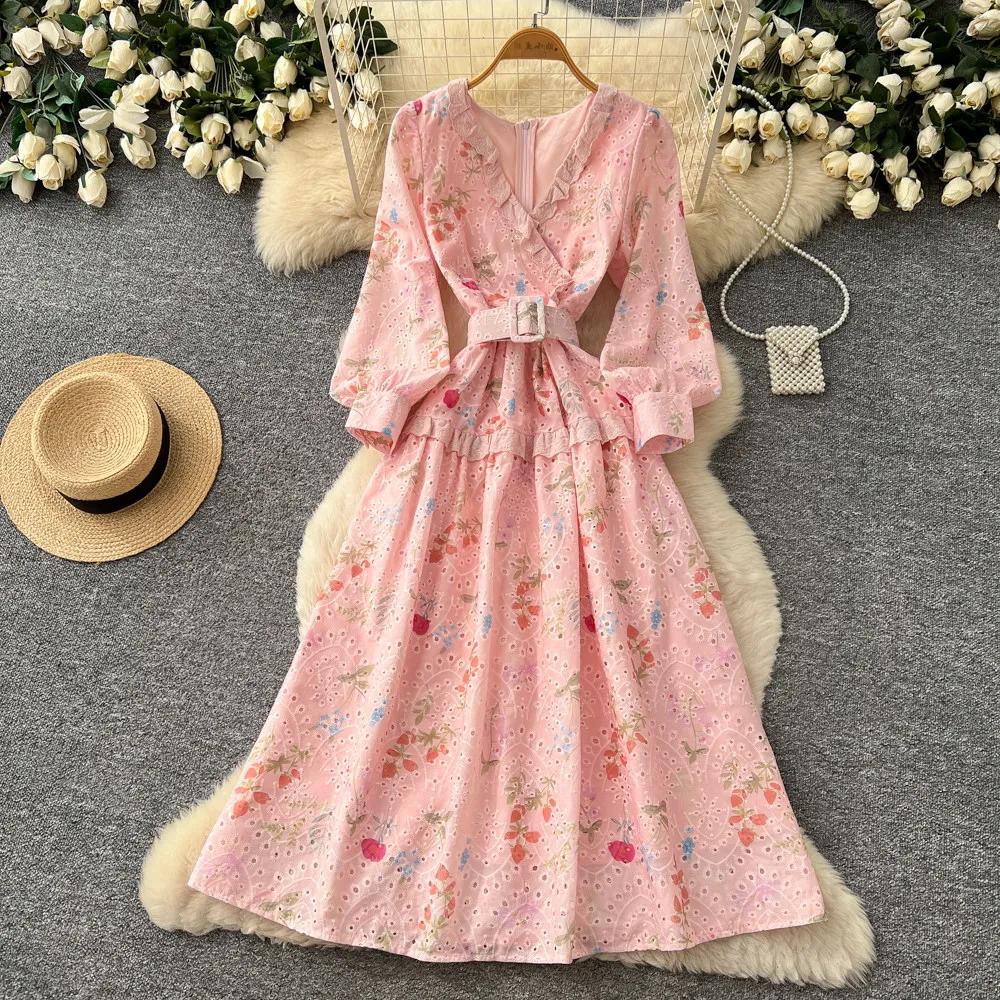French Romantic Style Lantern  - French Vintage Floral Midi Dress review and price