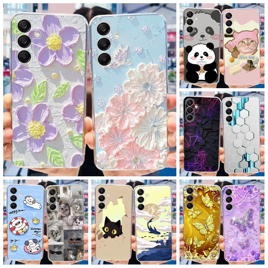 For Samsung Galaxy A25 2023 Case SM-A256B Fashion Flower Butterfly Clear Soft Silicone Phone Cover For Samsung A35 A55 5G Bumper