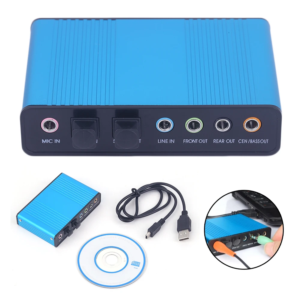 Audiod USB 6 Channel 5.1 / 7.1 Surround External Sound Card PC Laptop Desktop Tablet Audio Optical Adapter Card Recording K Song