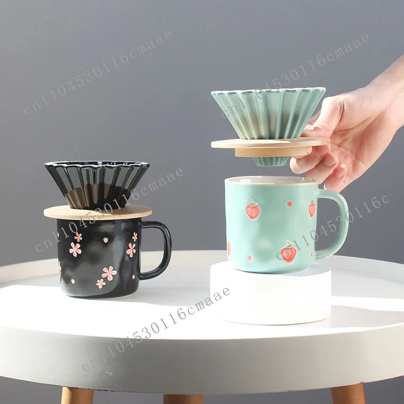 

High Quality Hand-Painted Ceramic Water Cup Japanese-Style Printed for Office Home Includes Origami Filter Cup Parties
