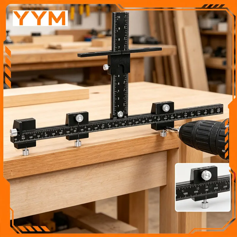 YYM Adjustable Cabinet Hardware Jig, Precise Positioning Tool for Drilling Dowelling Furniture Cabinet Installation