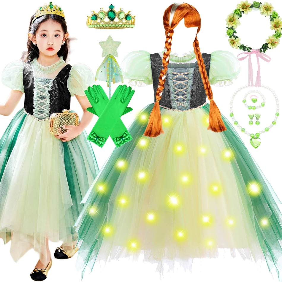 Costume de princesse Disney pour filles, robe Anna de la Reine des Neiges, tenue de cosplay d'Halloween, vêtements d'été pour enfants de 2 à 10 ans, Rhde fête d'anniversaire