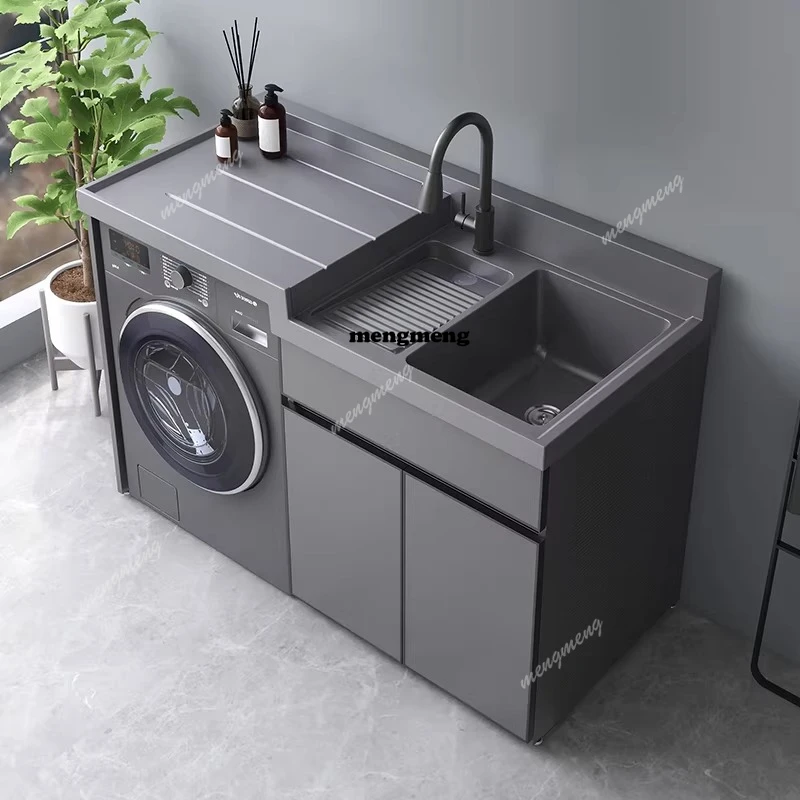 Nordic Aluminum Balcony Laundry Cabinet Customizable Washer Sink Washboard Combo Bathroom Furniture