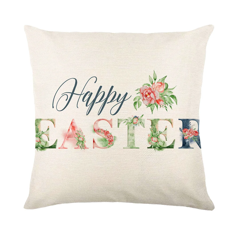 Spring Easter Home Decor Cushion Cover Duck Bunny Easter Eggs Printed Pillow Covers Holiday Decorations Square Throw Pillowcase