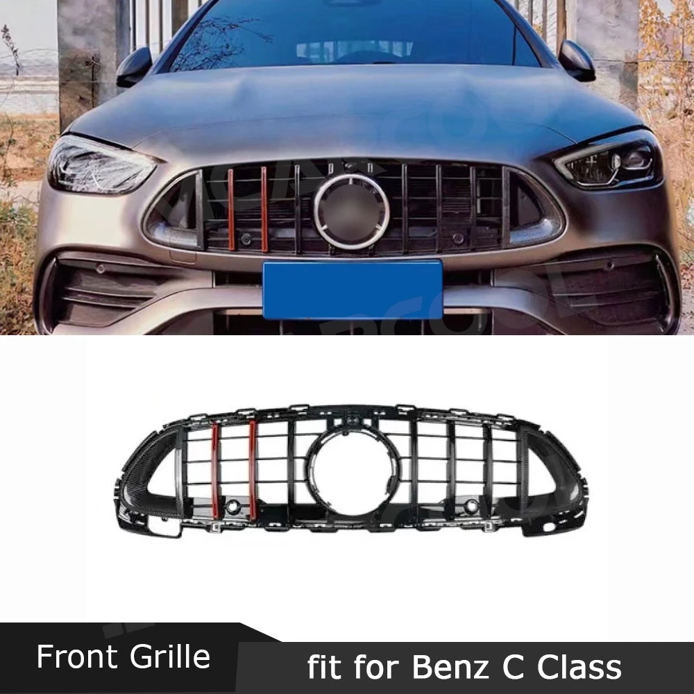 

JMCARCOOL Balck Red Front Bumper Mesh Grill Facelift Cover For Mercedes BenZ C-Class W206 2022+ Gloss Black Carbon Look