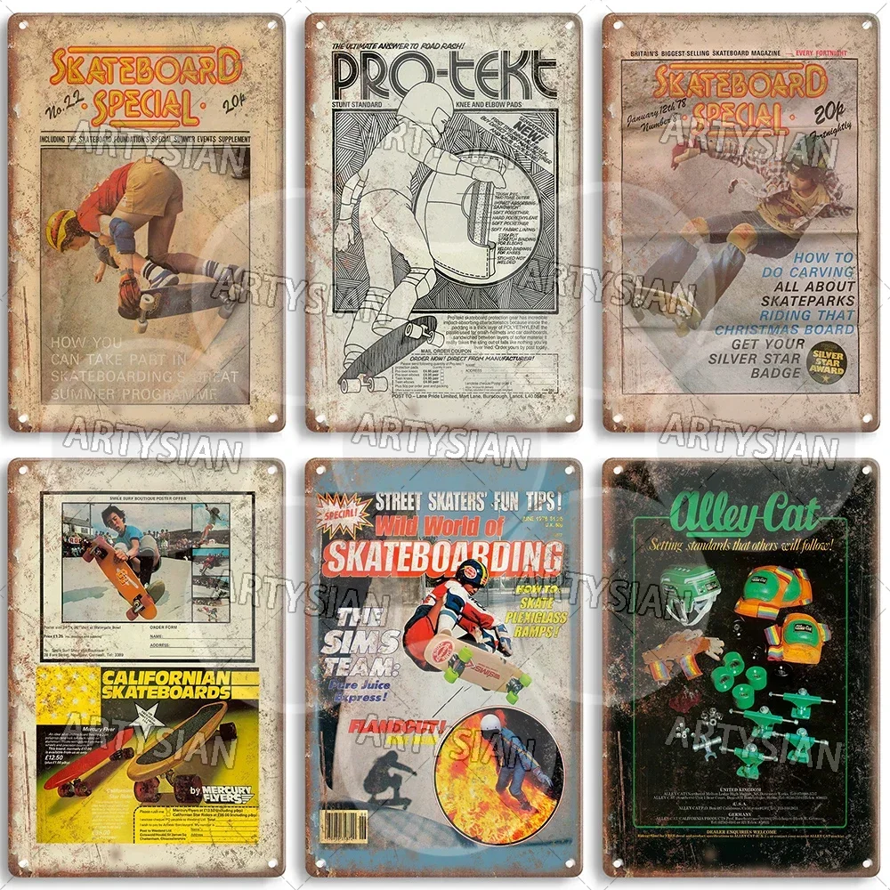 Skateboard Metal Sign Skateboarder Alley Cat Flyer 600 Pro-Tek Newporter Ads Plaque Captain Radical Street Skating High Jump