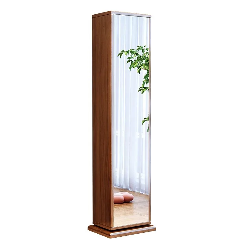 Solid wood full-length mirror rotatable full-body mirror household storage cabinet integrated fitting multi-functional floor