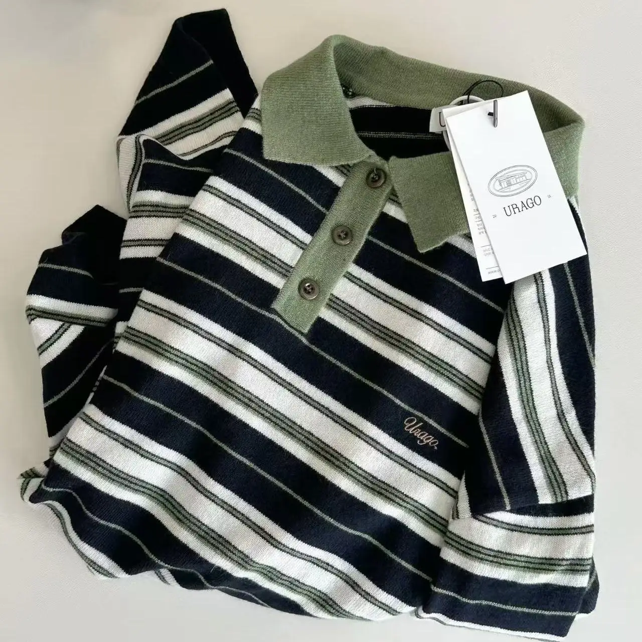 

URAGO женский свободный шерстяной свитер Ne в полоску, цветная блузка, повседневный вязаный топ с длинным светом, Dongda Gate, винтажный