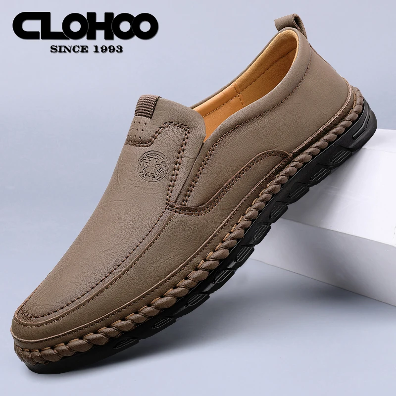 CLOHOO Handmade Shoes Breathable Casual Leather Shoes Men\'s Loafers Classic Hand Stitched Men\'s Shoes