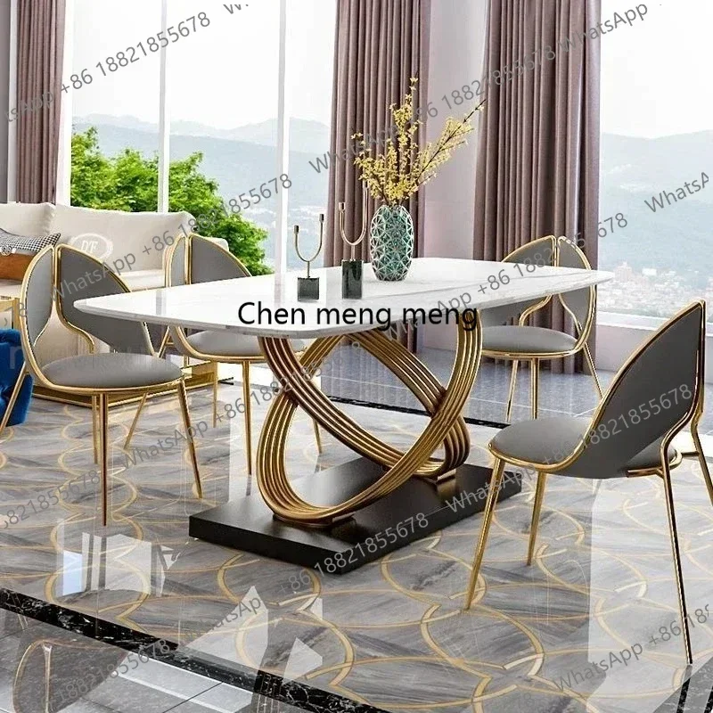 z183 Modern Dining Table With Stainless Steel Finish Black White Desk Top For Six People Home Rectangle Luxury Marble Kitchen Ta