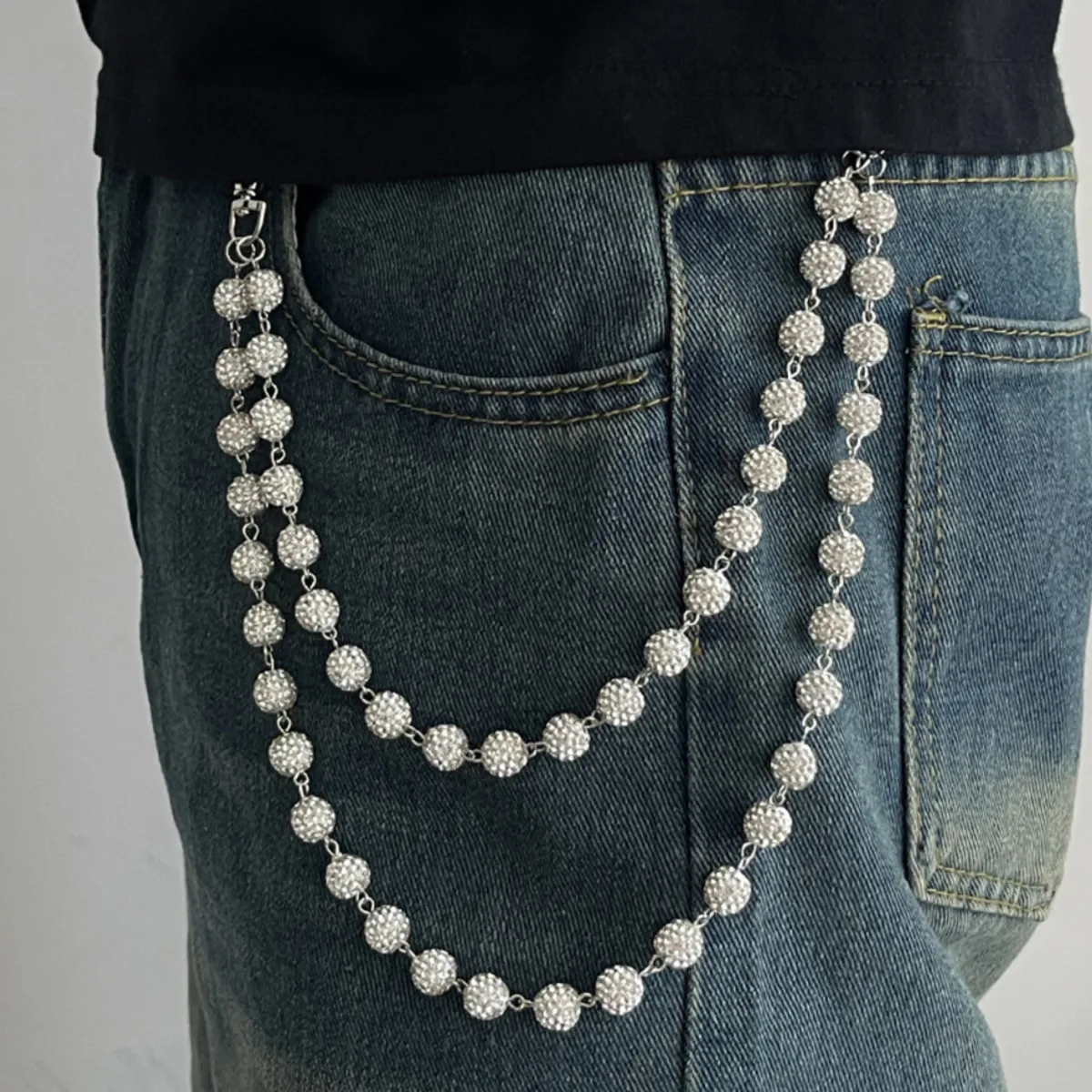 IngeSight.Z Harajuku Street Hip Hop pantalones llavero con diamantes de imitación hombres Hipster pantalón Rock cartera llavero Jeans cadena joyería Rock