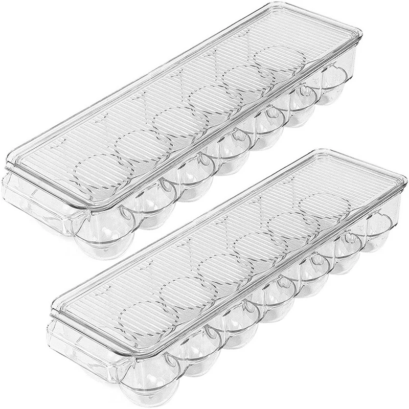 

Egg Storage & Egg Tray Egg Container Egg Holder 14 Egg Container With Lid & Handle For Refrigerator, (Clear, Pack Of 2)