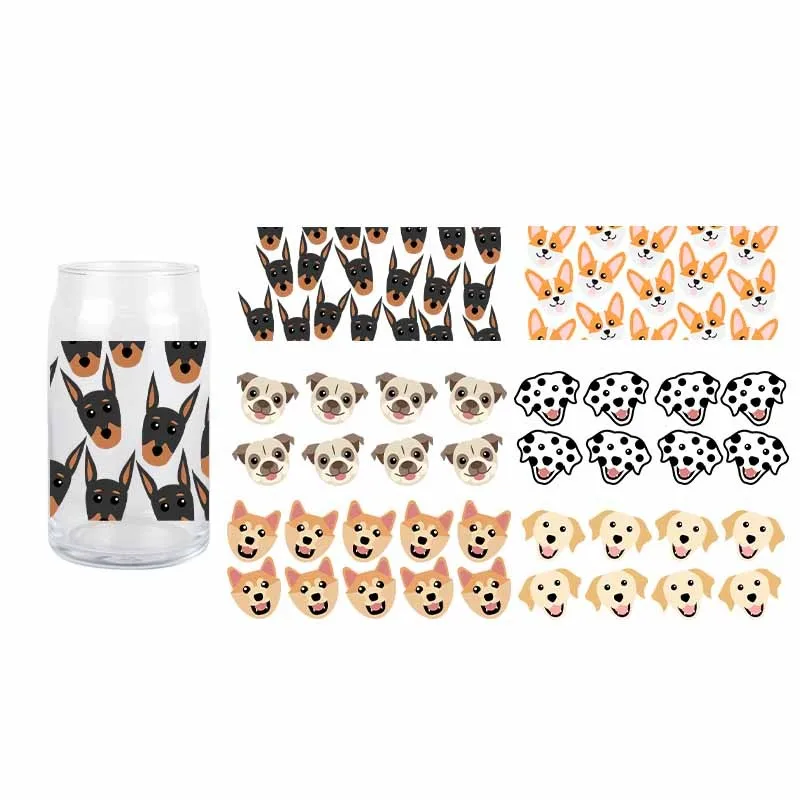 3D Cartoon Dog Uv Dtf Transfer Cup Wrap 16Oz Hot Sale Custom Waterproof Uv Dtf Stickers Scratch Resistanc